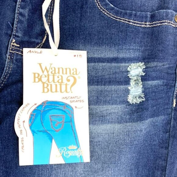 Royalty Women's Slim Fit Ankle Stretch Rips Jeans Medium Wash Blue Size 6 - Picture 7 of 13